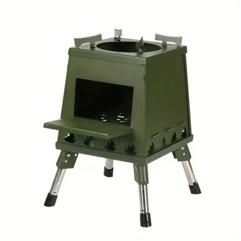 1 Portable Folding Wood Stove, Suitable For Camping And Outdoor Barbecue - Durable Iron, No Need To Light Fire