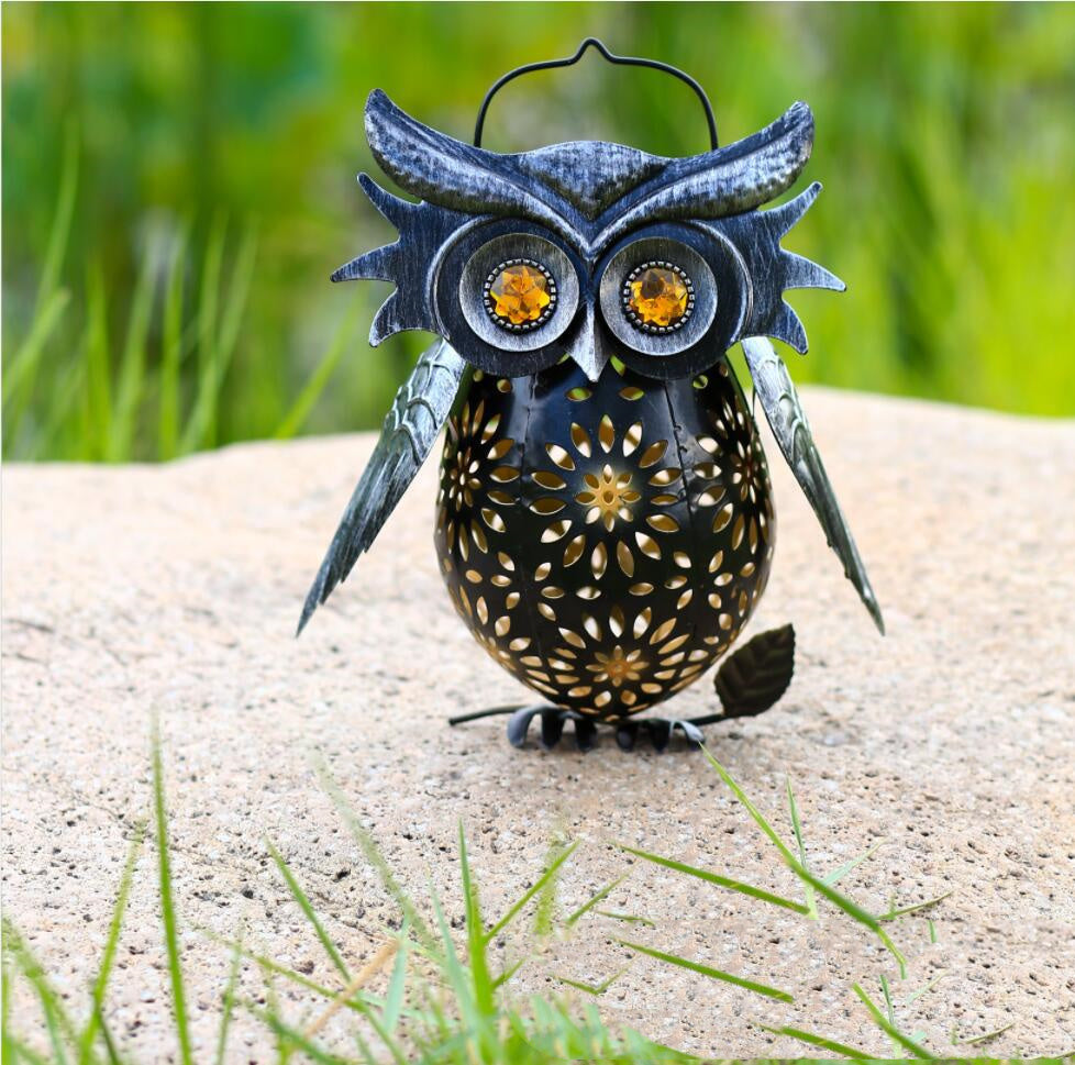 Solar Light LED Owl Iron Lantern