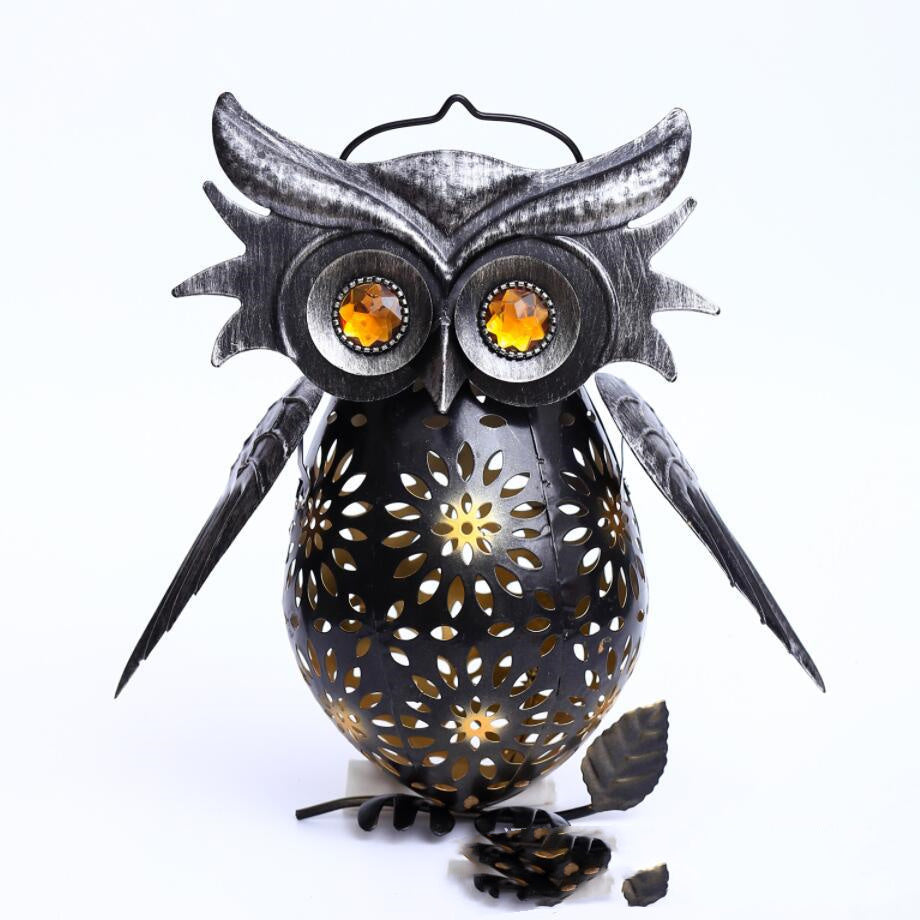 Solar Light LED Owl Iron Lantern