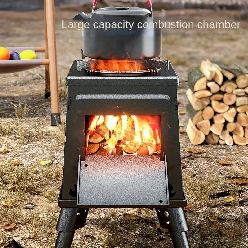 1 Portable Folding Wood Stove, Suitable For Camping And Outdoor Barbecue - Durable Iron, No Need To Light Fire