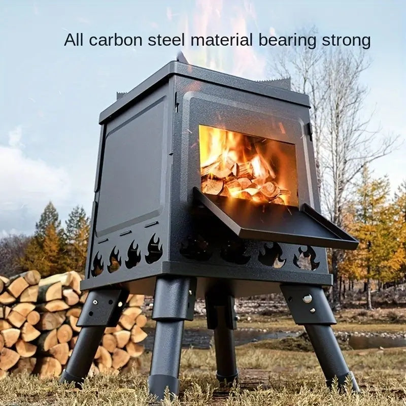 1 Portable Folding Wood Stove, Suitable For Camping And Outdoor Barbecue - Durable Iron, No Need To Light Fire