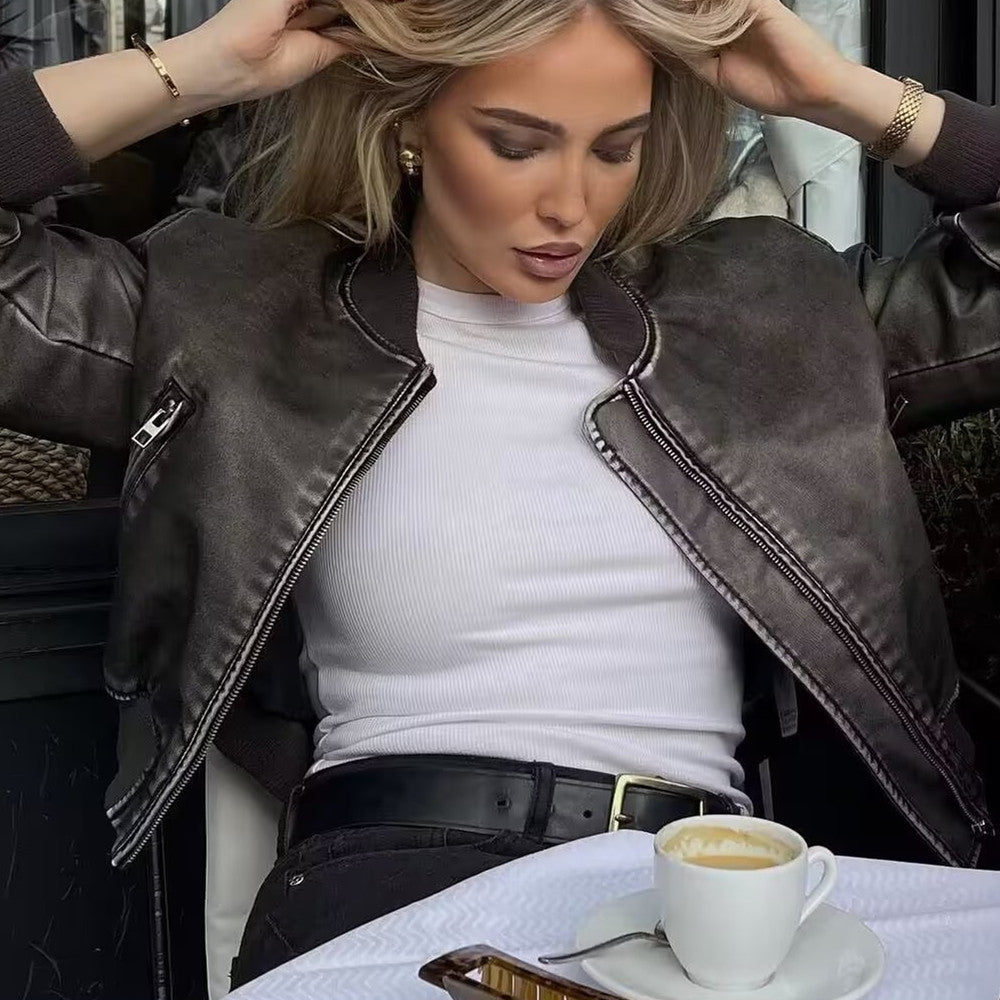 Fashion Short PU Jacket Coat