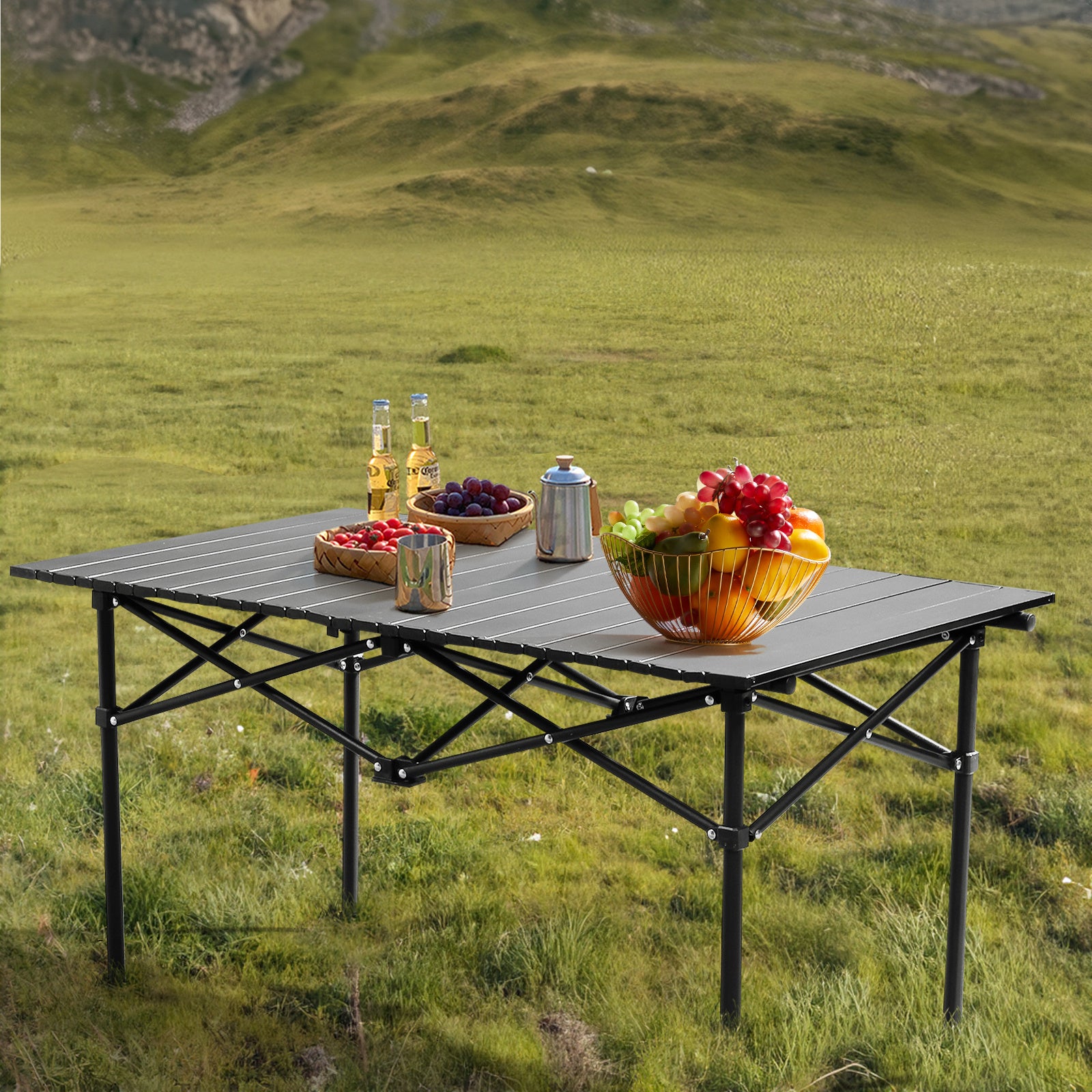 Black Camping Roll Table Carbon Steel Straight Pipe 100kg