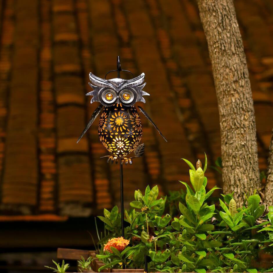 Solar Light LED Owl Iron Lantern