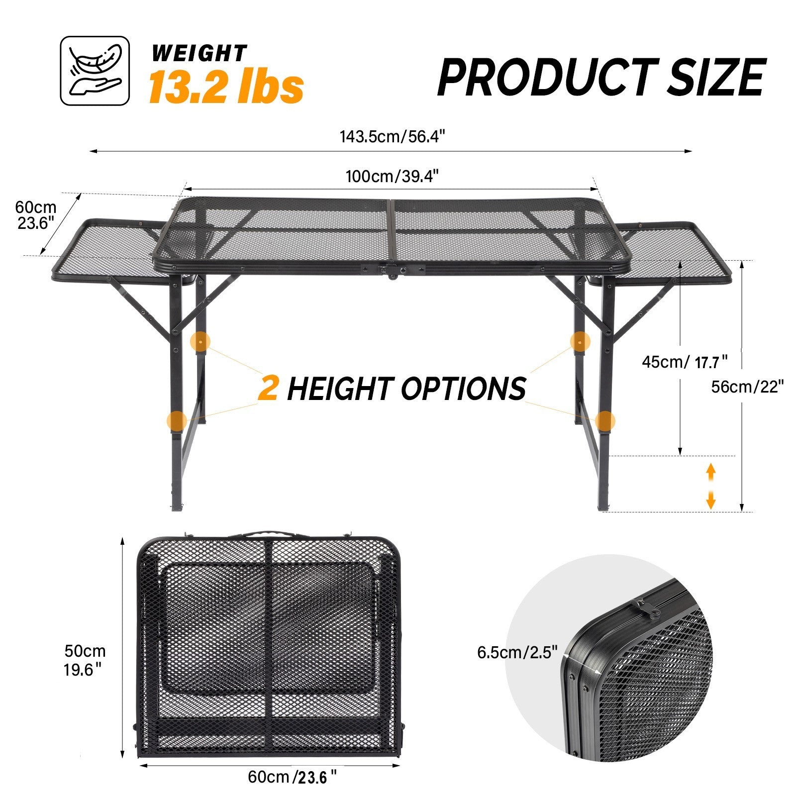 4.7ft Black Outdoor Folding Table