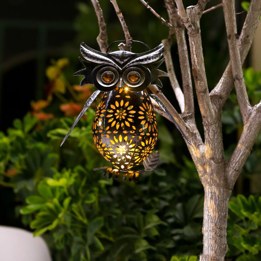Solar Light LED Owl Iron Lantern