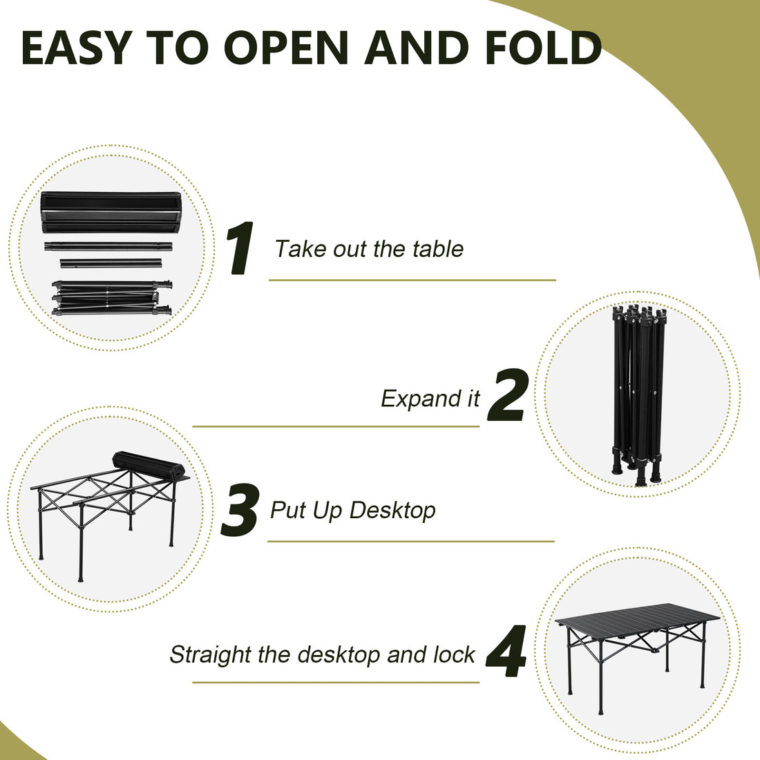 Black Camping Roll Table Carbon Steel Straight Pipe 100kg