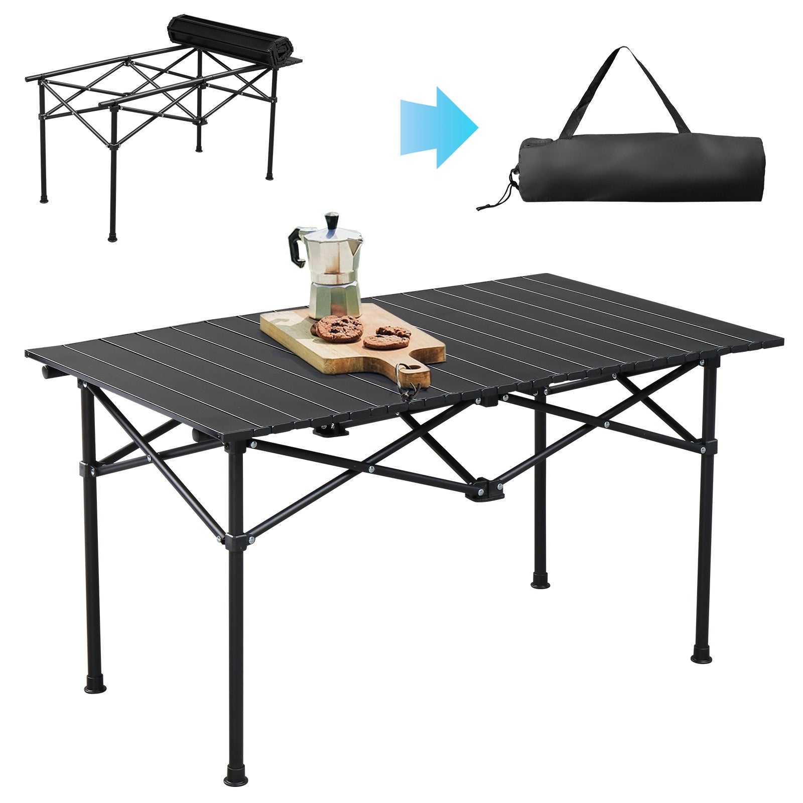 Black Camping Roll Table Carbon Steel Straight Pipe 100kg