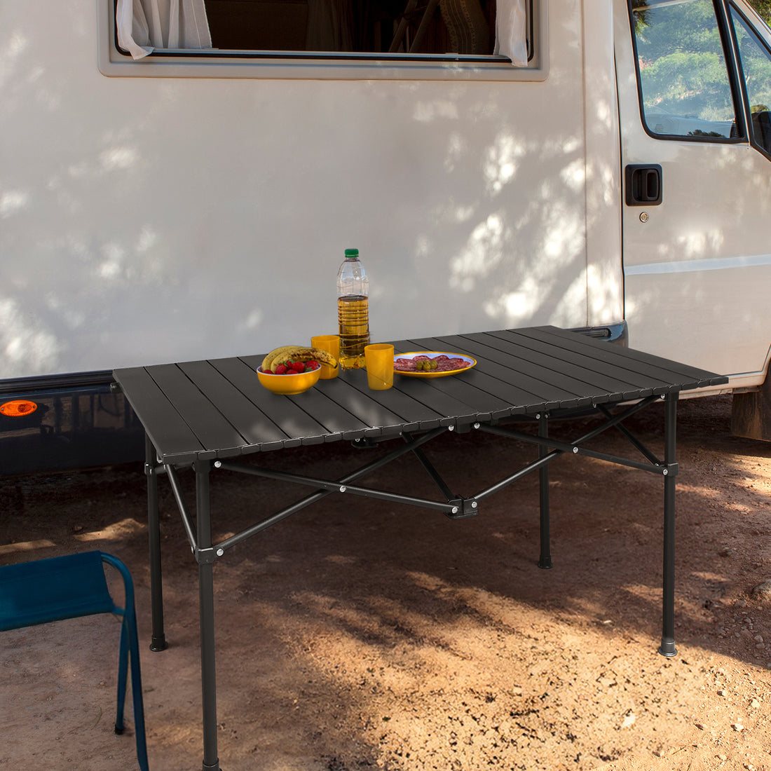 Black Camping Roll Table Carbon Steel Straight Pipe 100kg