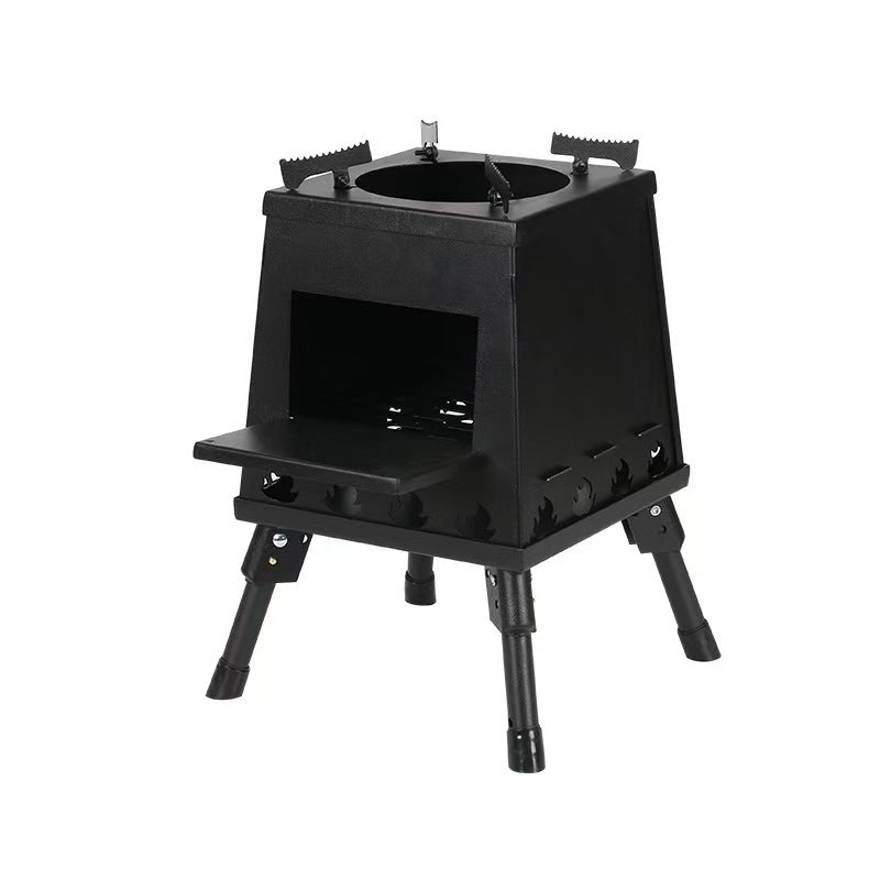 1 Portable Folding Wood Stove, Suitable For Camping And Outdoor Barbecue - Durable Iron, No Need To Light Fire