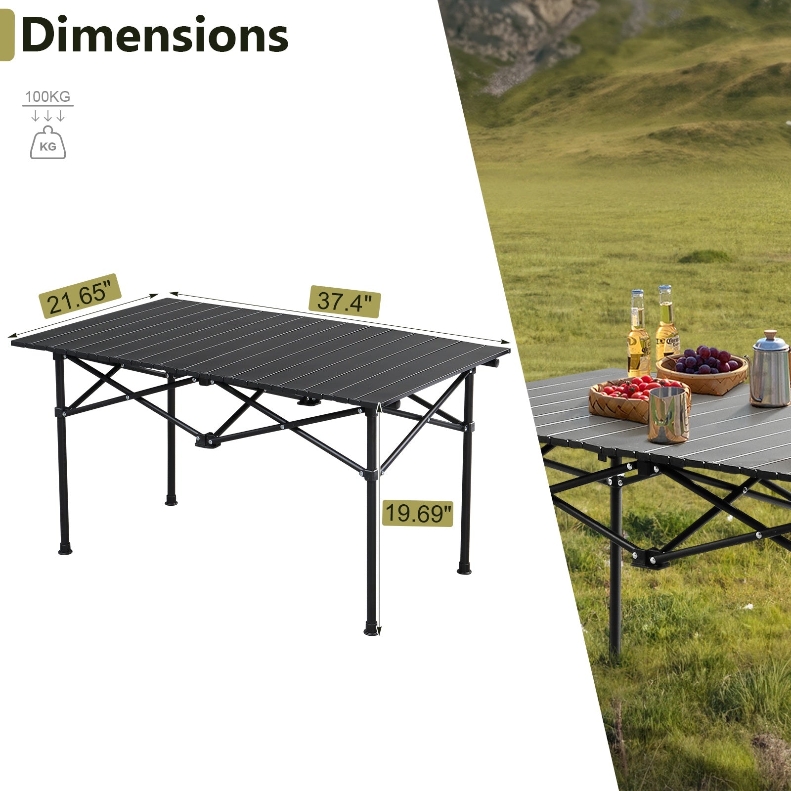 Black Camping Roll Table Carbon Steel Straight Pipe 100kg